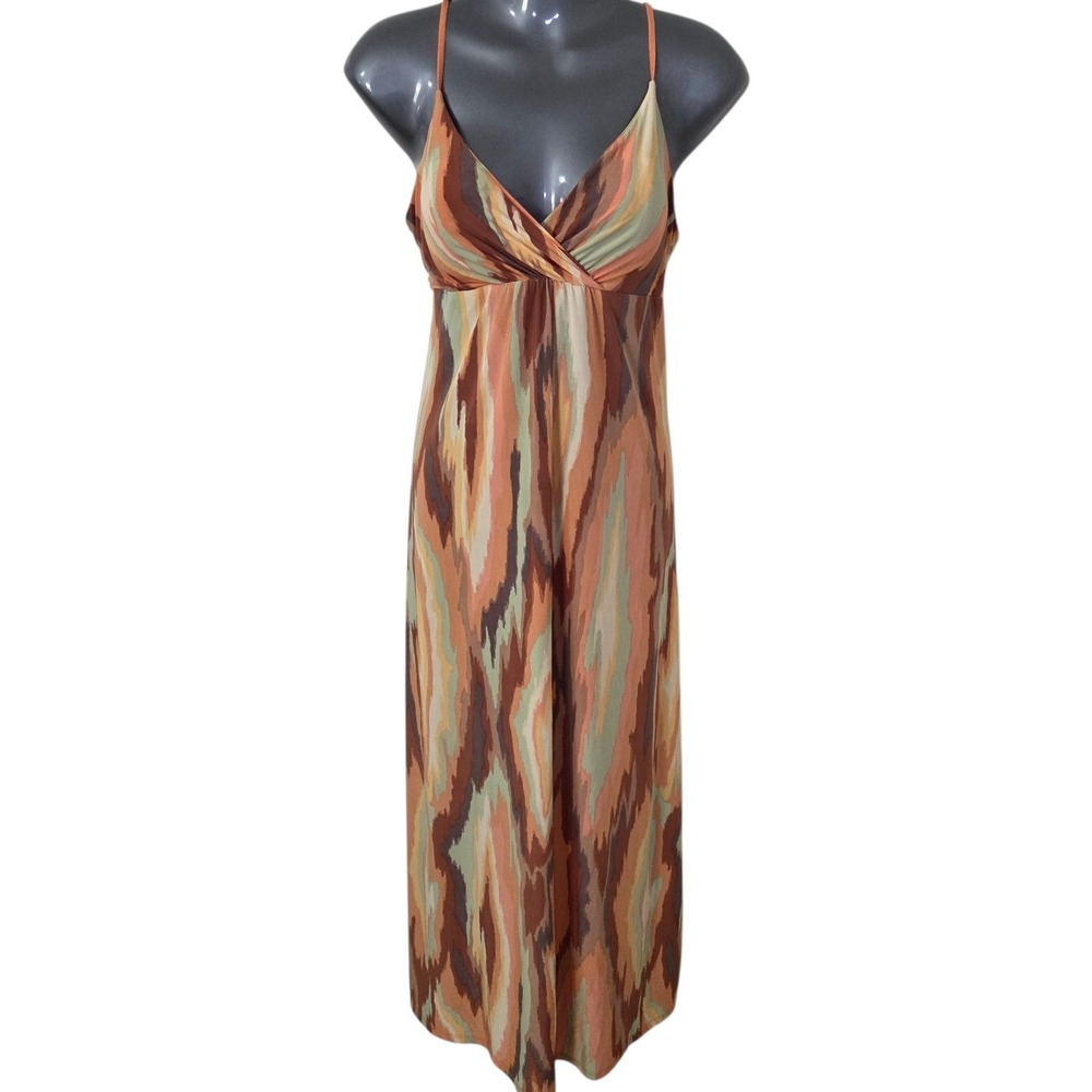 Y2K Boho Maxi Dress Spaghetti Strap Abstract Print Empire Waist‎ Flowy M